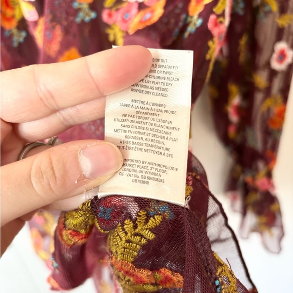 Anthropologie feather bone embroidered blouse floral size XS - Picture 6 of 7